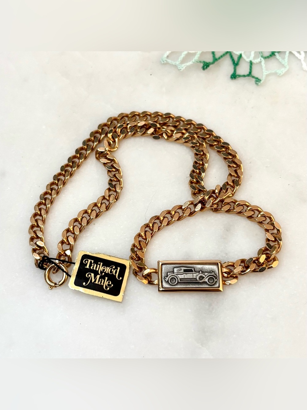 Tailored Male Gold Curb Chain Necklace with Classic Car